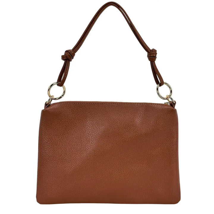 Bassini Borsa Donna Piatta in Pelle con Zip e Tracolla Intercambiabile Cognac