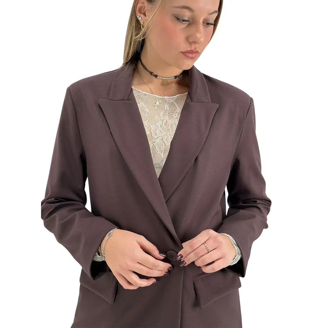 Bassini Giacca Donna Cioccolato Doppiopetto Taglio Uomo Oversize con Tasche con Patta