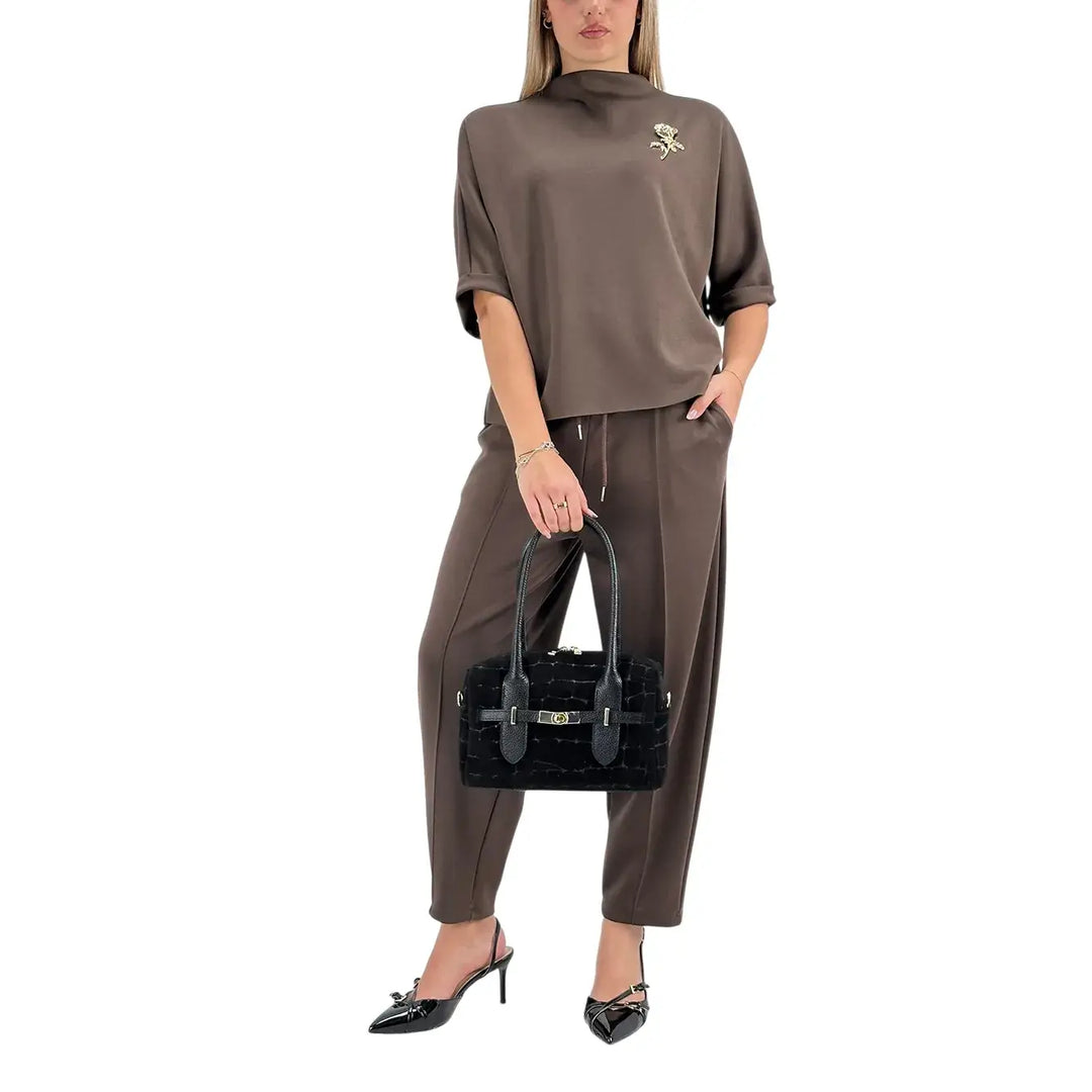 Bassini Pantaloni Donna Cioccolato in Felpa a Sigaretta Over con Coulisse e Tasche Laterali