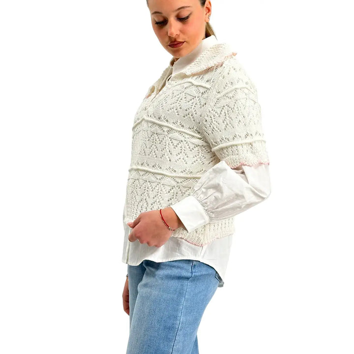 Bassini, Maglia Crochet, Donna, Cotone, Bianco