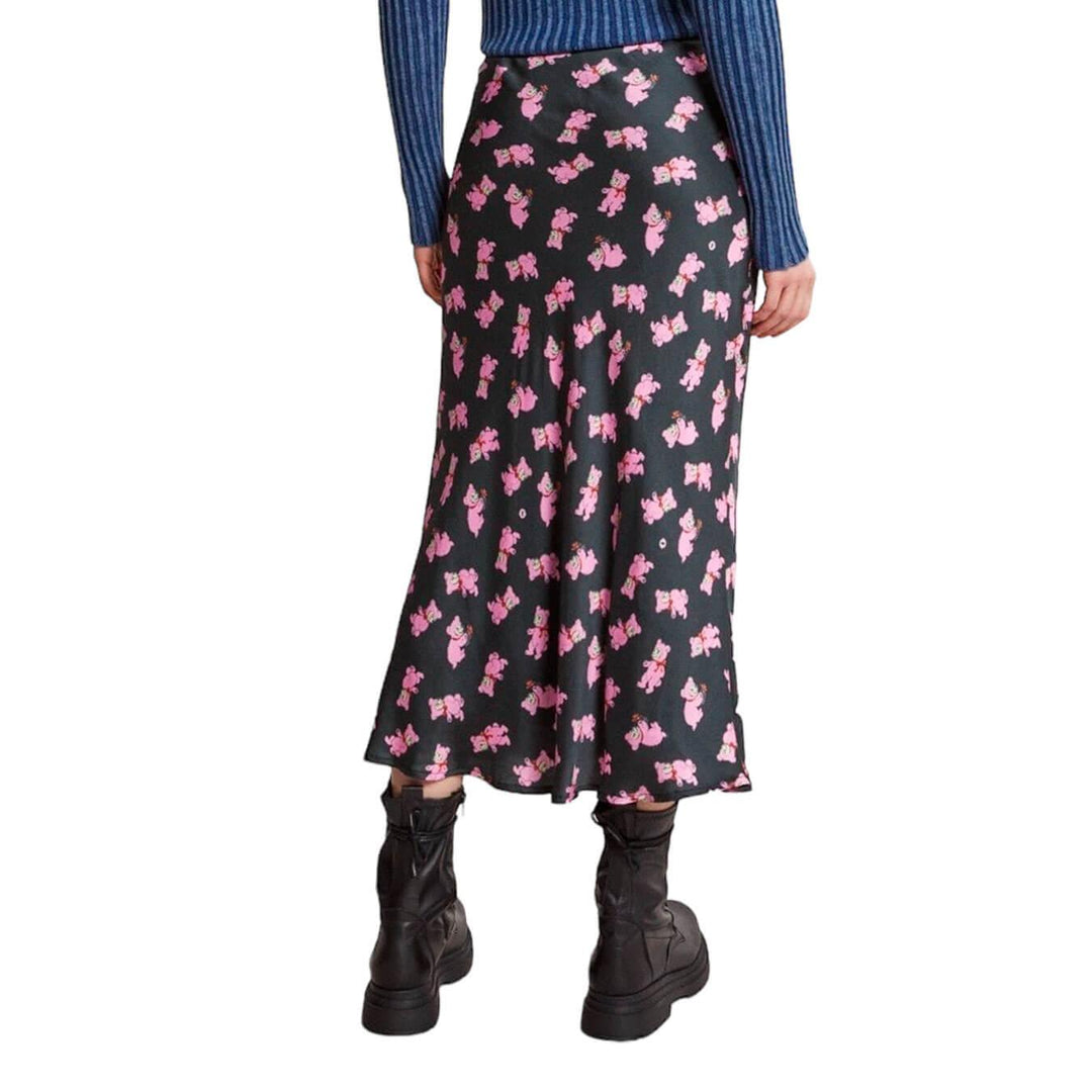 Ottod'Ame Women's Skirt, Long, Teddy Bear Print, Viscose, Black