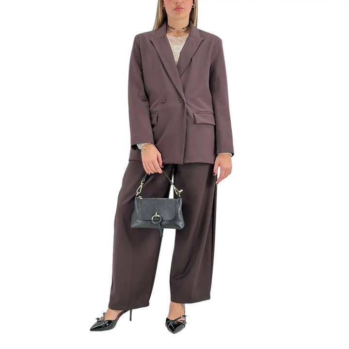 Bassini Pantaloni Donna Cioccolato Sartoriali a Gamba Larga con Doppia Pince e Tasche a Filo
