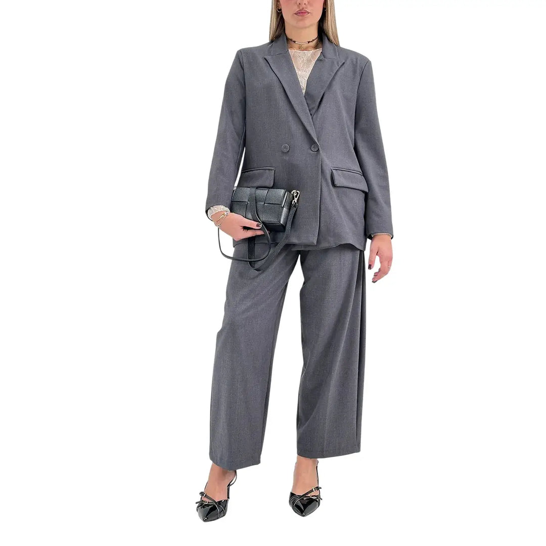 Bassini Giacca Donna Grigia Doppiopetto Taglio Uomo Oversize con Tasche con Patta
