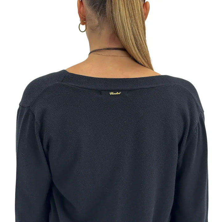 Koralline, Cardigan Doppio Petto, Donna,  Tessuto Misto, Nero