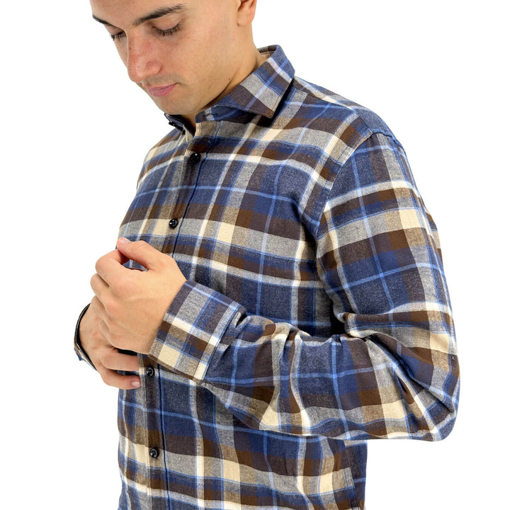 BL.11, Camicia, Uomo, Check, Cotone, Blu e Moro