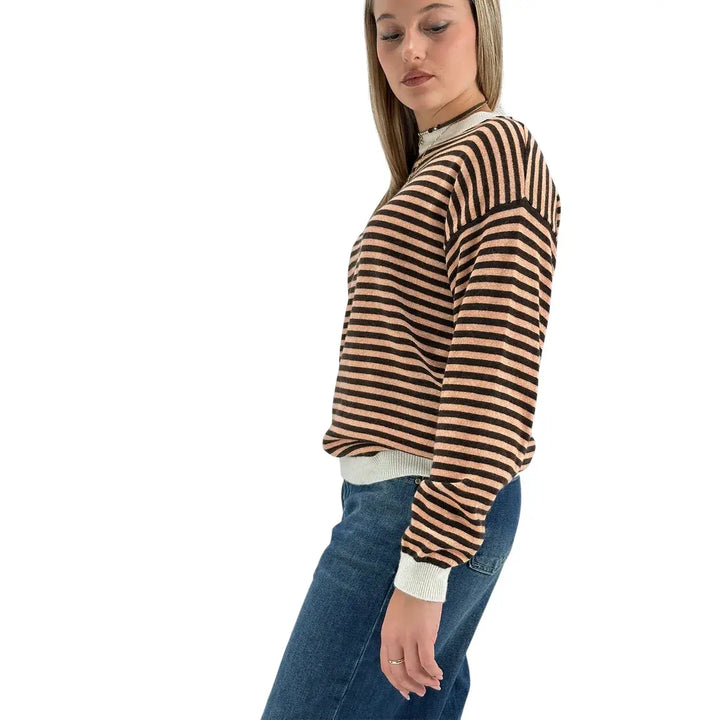 Bassini Maglia Donna Salmone a Righe Moro Girocollo Oversize con Maniche Raglan