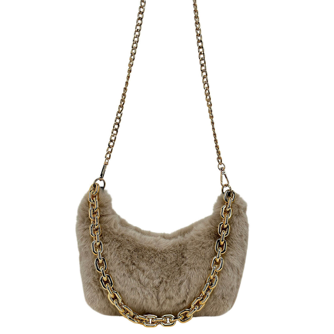 Bassini Borsa Donna, Shoulder Bag Medium, Ecopelliccia, Beige