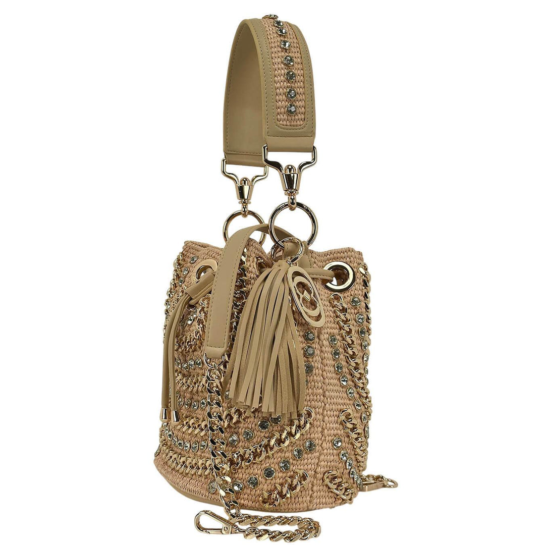 La Carrie Andromeda Borsa Donna, Secchiello, Ecopelle, Catene, Beige