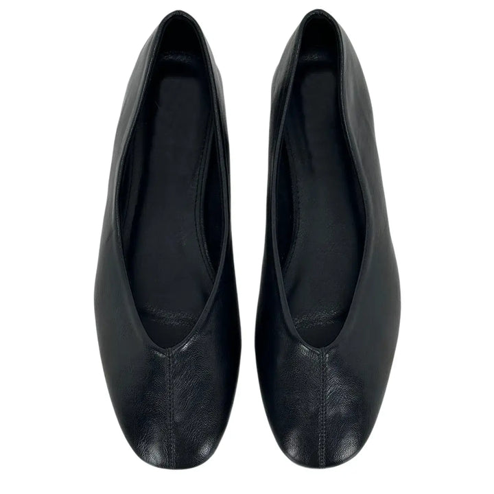 Bassini Ballerine Donna Nere in Morbida Ecopelle con Punta Tonda, Tacco 1 cm e Suola Antiscivolo