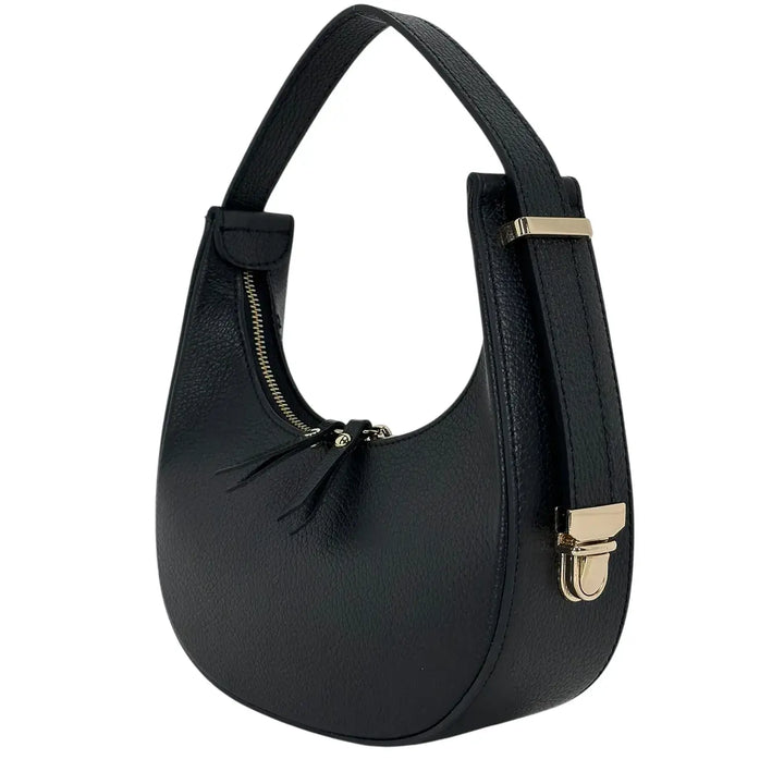 Bassini Borsa Donna Mini in Pelle Nera con Tracolla Regolabile e Chiusura Zip