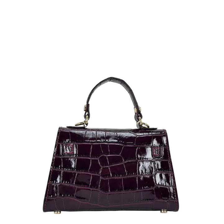 Bassini Borsa Donna Piccola in Pelle Bordeaux Stampa Cocco con Maniglia Centrale e Tracolla Rimovibile