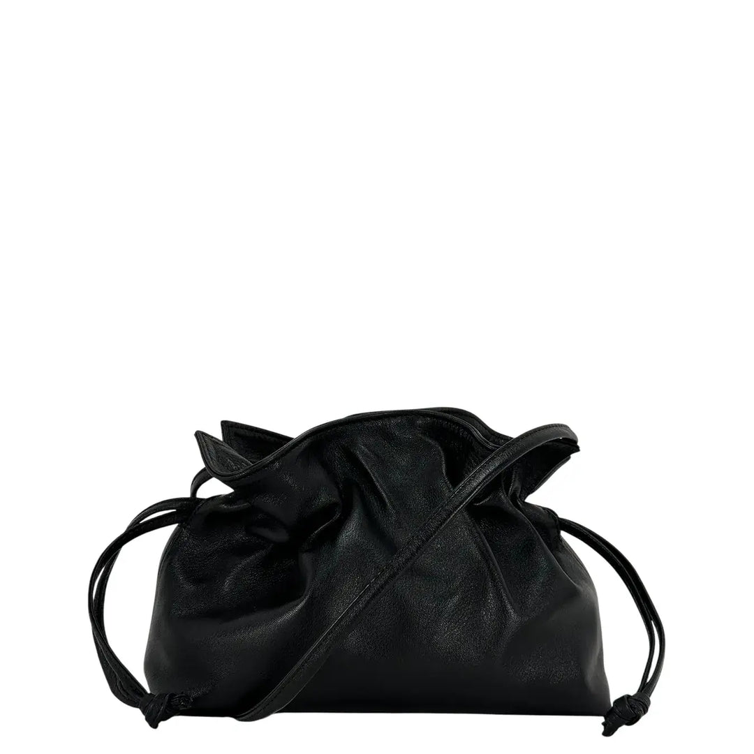 Bassini Borsa Donna Pasticcino Piccola in Nappa Nera con Chiusura Magnetica e Tracolla in Pelle