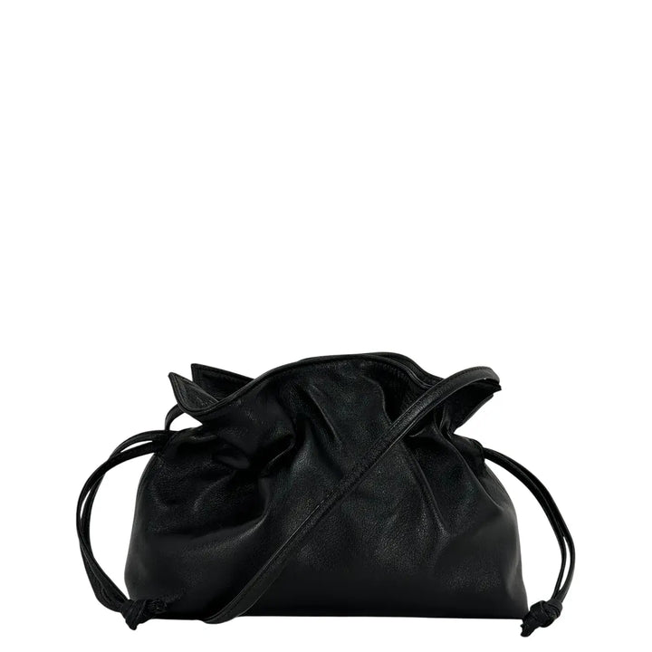 Bassini Borsa Donna Pasticcino Piccola in Nappa Nera con Chiusura Magnetica e Tracolla in Pelle