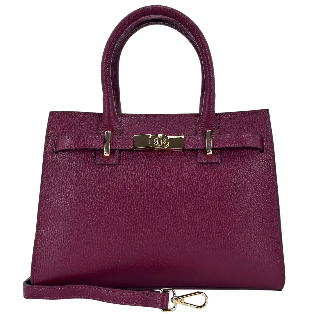 Bassini Borsa Donna in Pelle Burgundy con Doppi Manici, Tracolla Rimovibile e Chiusura con Zip