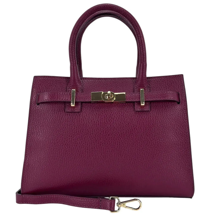 Bassini Borsa Donna in Pelle Burgundy con Doppi Manici, Tracolla Rimovibile e Chiusura con Zip