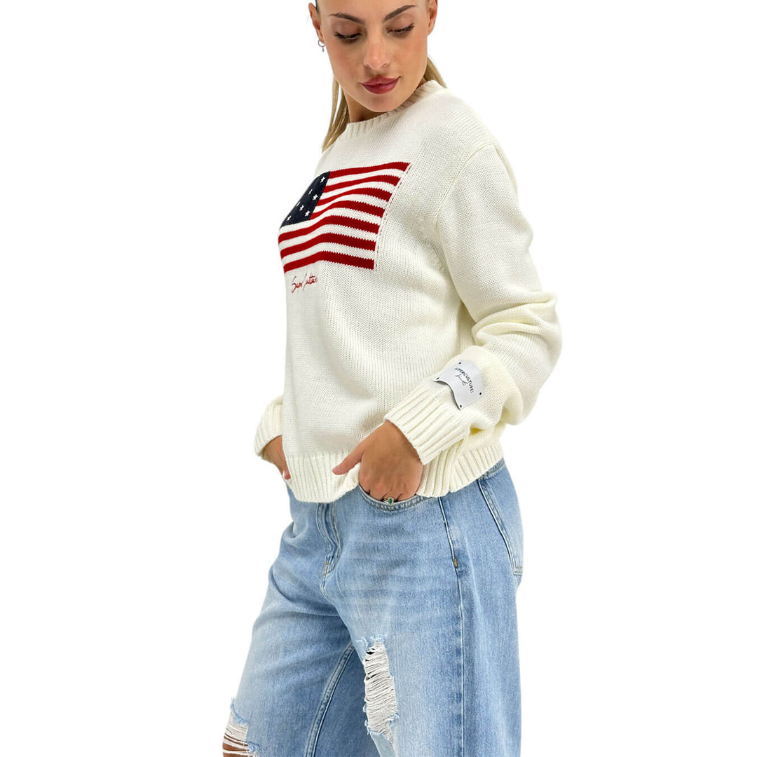 Superculture, Maglia, Donna, American Flag, Misto, Avorio