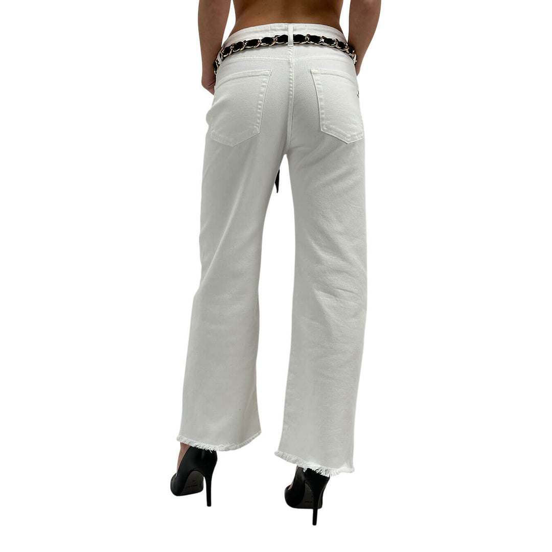 Relish Vicl_F Pantaloni Donna, Fondo Sfrangiato, Cotone, Bianco