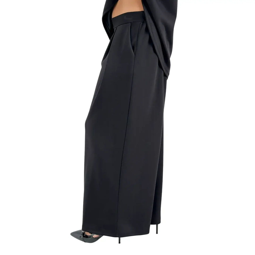 Bassini Pantaloni Donna Neri in Felpa Palazzo Over con Pince ed Elastico in Vita