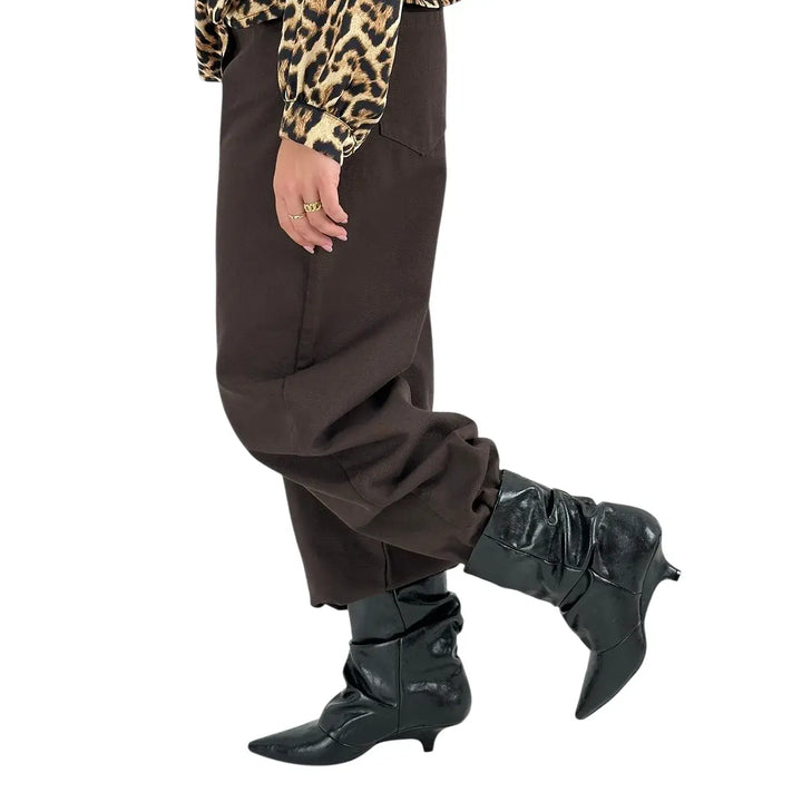 Bassini Pantaloni Donna Banana Cioccolato in Bull di Cotone Oversize a Cinque Tasche