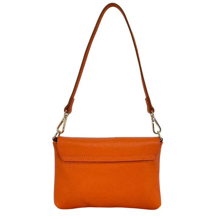 Bassini Borsa Donna Mini in Pelle Arancio con Pattina Girello Bambù e Tracolle Rimovibili