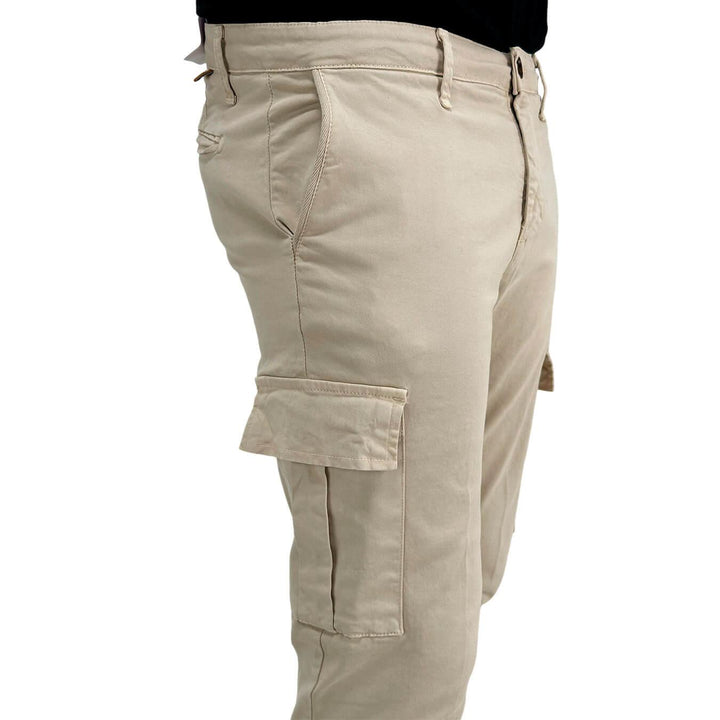 Moro Pantaloni Uomo, Cargo, Tasche Laterali, Cotone, Beige