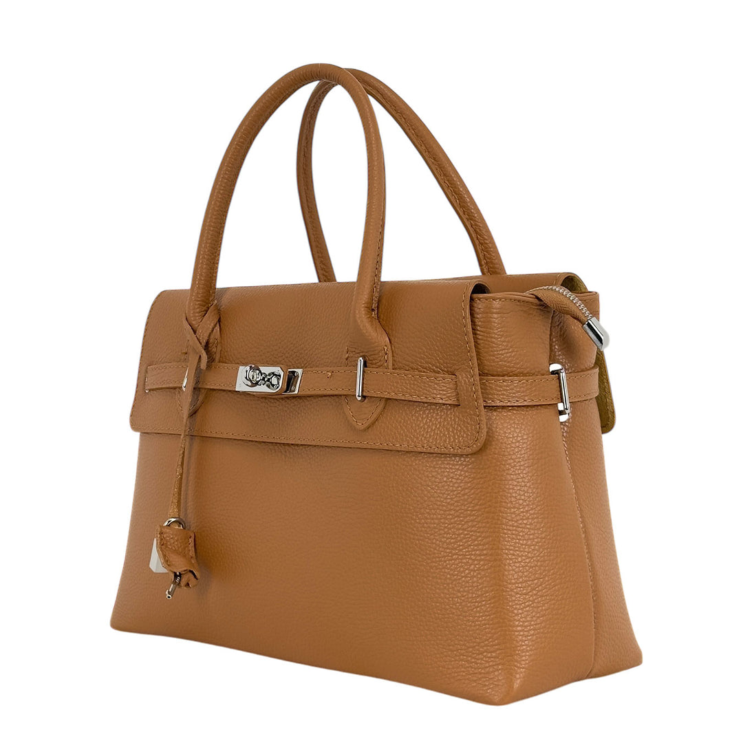 Bassini Borsa Donna, Handbag Medium, Tracolla, Pelle, Beige