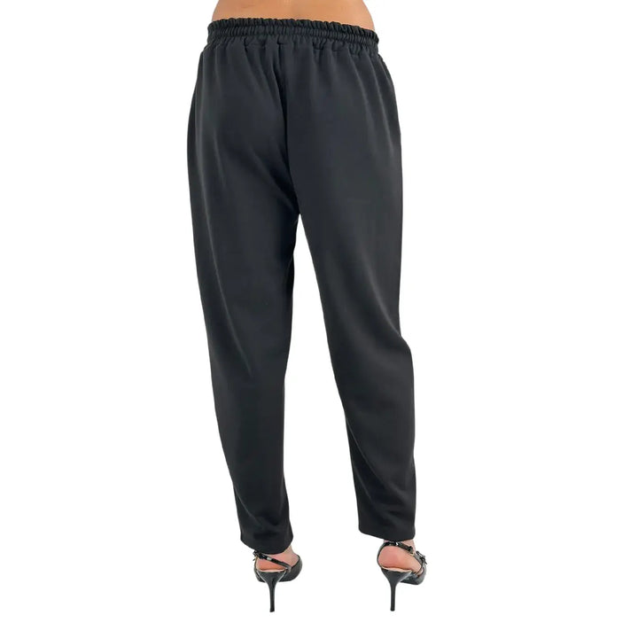 Bassini Pantaloni Donna Neri in Felpa con Elastico in Vita, Coulisse e Tasche Laterali