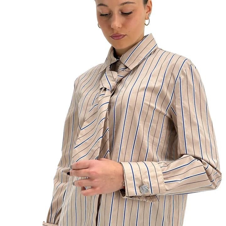 Koralline, Camicia con Cravatta, Donna, Cotone, Beige