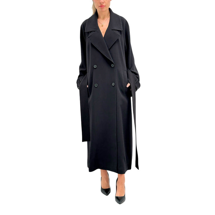 Ottod'Ame Trench Donna, Doppiopetto con Fusciacca, Nero