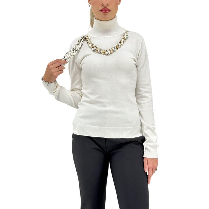 Relish, Maglia, Collo Alto, Viscosa, Collana, Bianco