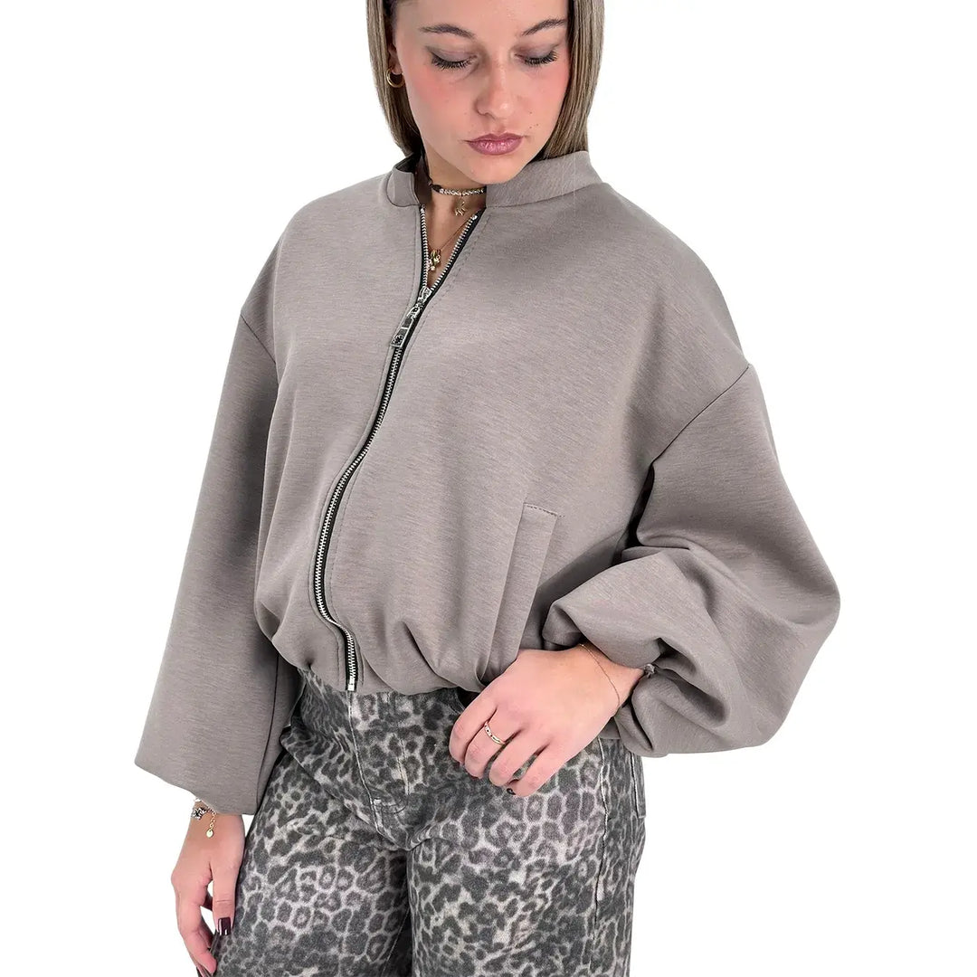 Bassini Giacchetto Donna Grigio Perla in Felpa Over con Zip e Tasche Laterali