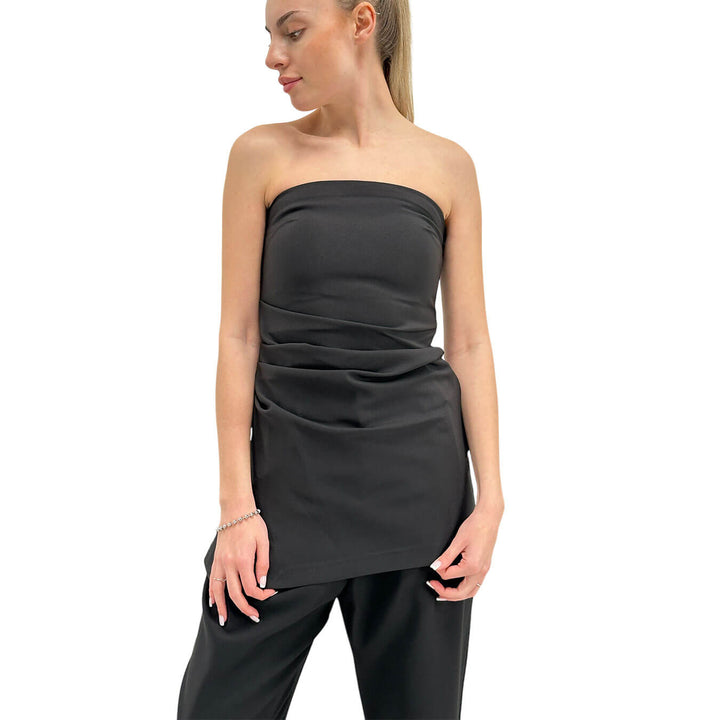 Relish Top Cosimo Donna, Fascia con Pieghe, Spacco, Nero