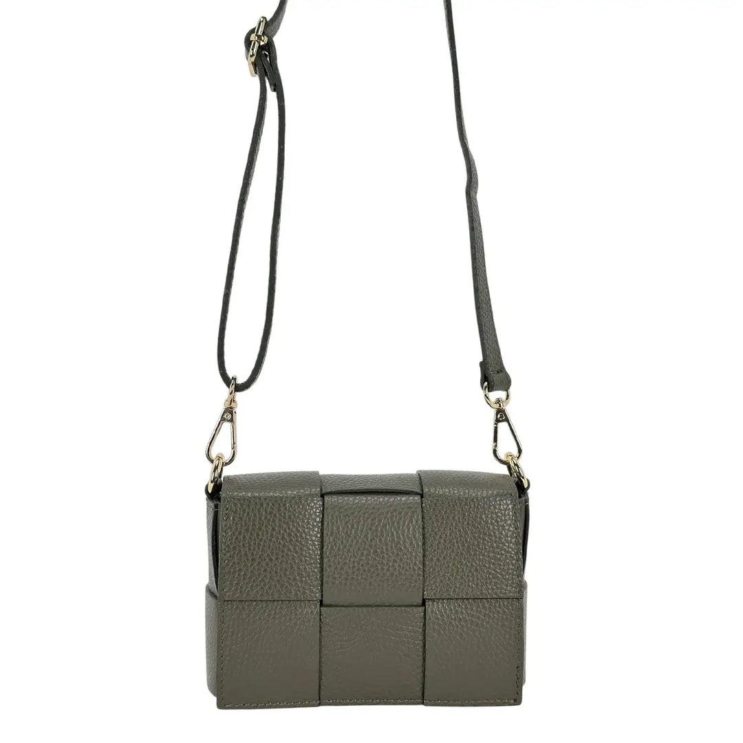 Bassini Borsa Donna Piccola in Pelle Foresta Intrecciata con Tracolla Rimovibile e Patta Magnetica