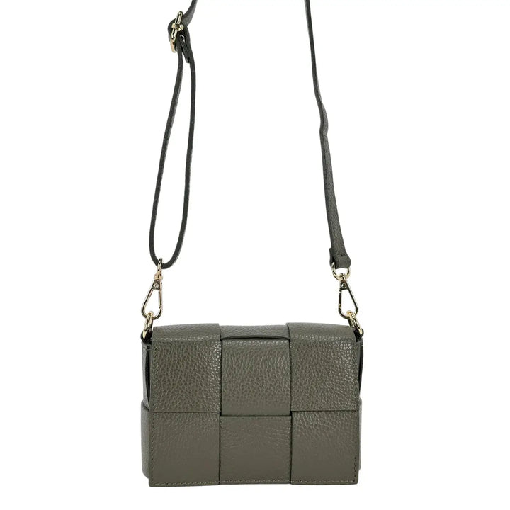 Bassini Borsa Donna Piccola in Pelle Foresta Intrecciata con Tracolla Rimovibile e Patta Magnetica