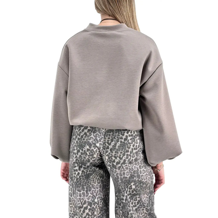 Bassini Giacchetto Donna Grigio Perla in Felpa Over con Zip e Tasche Laterali