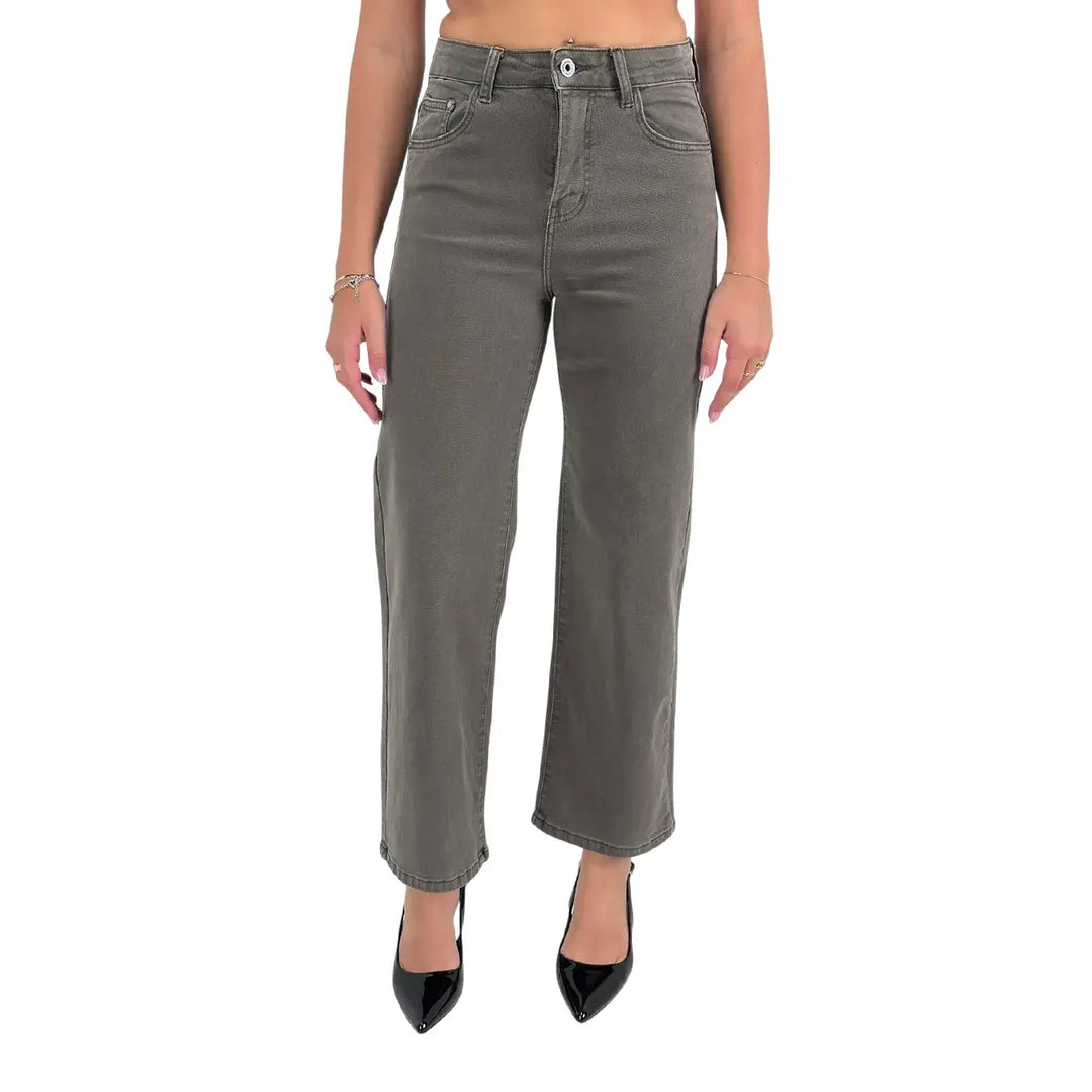 Bassini Jeans Donna Fango Oversize in Bull di Cotone Elasticizzato Morbido