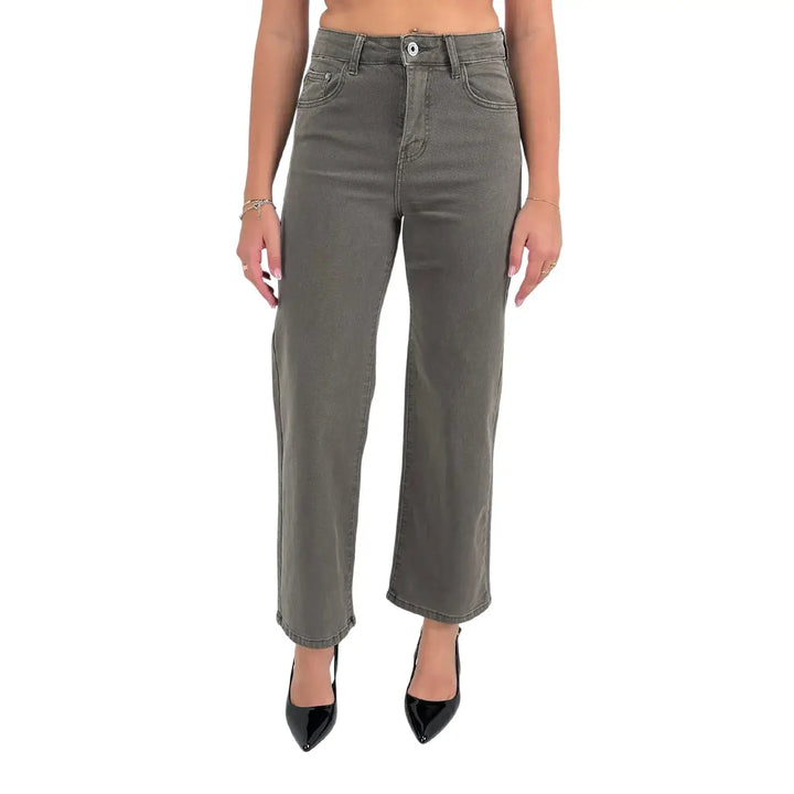Bassini Jeans Donna Fango Oversize in Bull di Cotone Elasticizzato Morbido