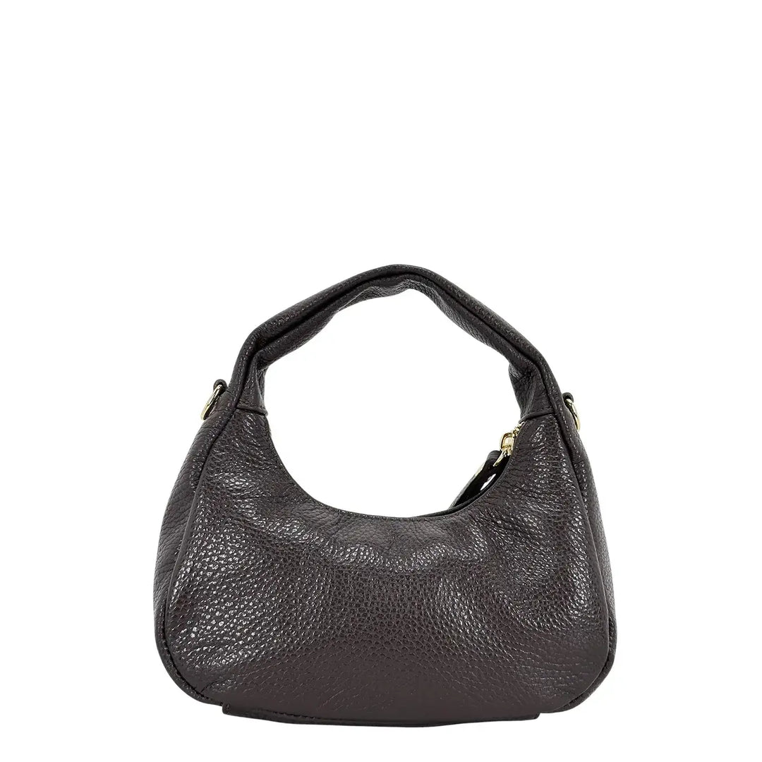 Bassini Borsa Donna Piccola in Pelle Cioccolato Mini Sacca a Mano con Tracolla Rimovibile