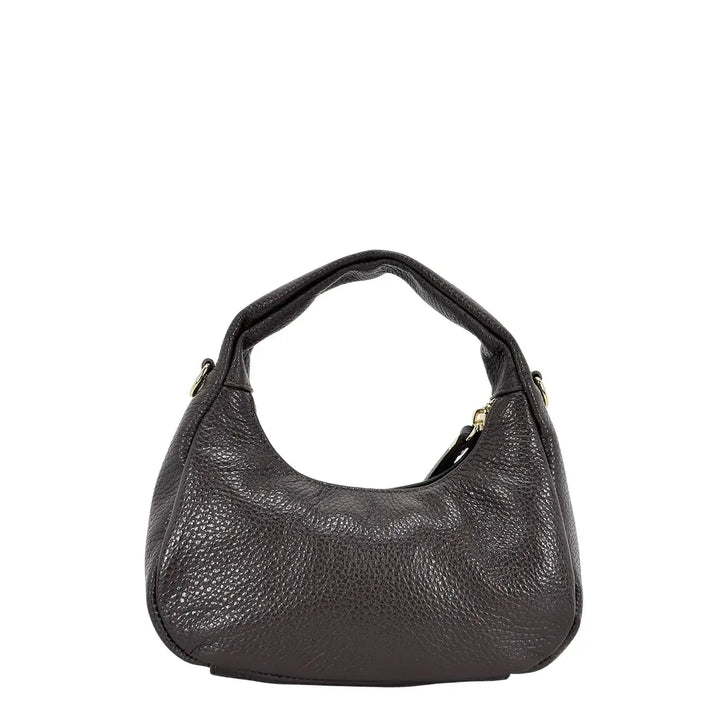 Bassini Borsa Donna Piccola in Pelle Cioccolato Mini Sacca a Mano con Tracolla Rimovibile