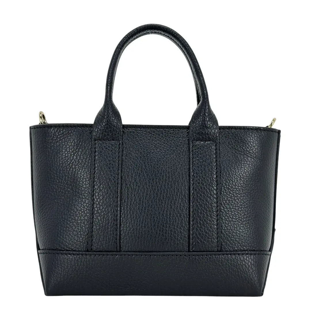 Bassini Borsa Donna Mini in Pelle Nera con Due Manici e Tracolla Intercambiabile
