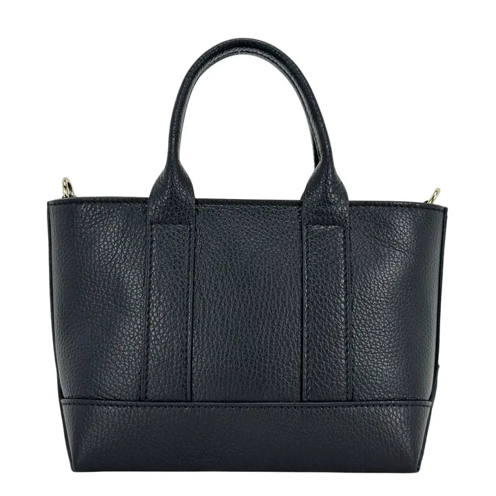 Bassini Borsa Donna Mini in Pelle Nera con Due Manici e Tracolla Intercambiabile