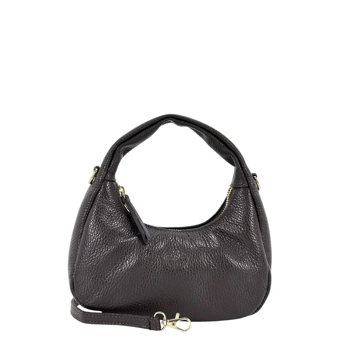 Bassini Borsa Donna Piccola in Pelle Cioccolato Mini Sacca a Mano con Tracolla Rimovibile
