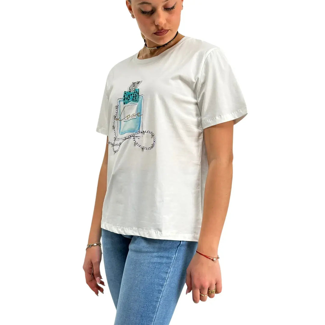 Bassini, T-Shirt, Donna, Cotone, Stampa, Bianco e Azzurro