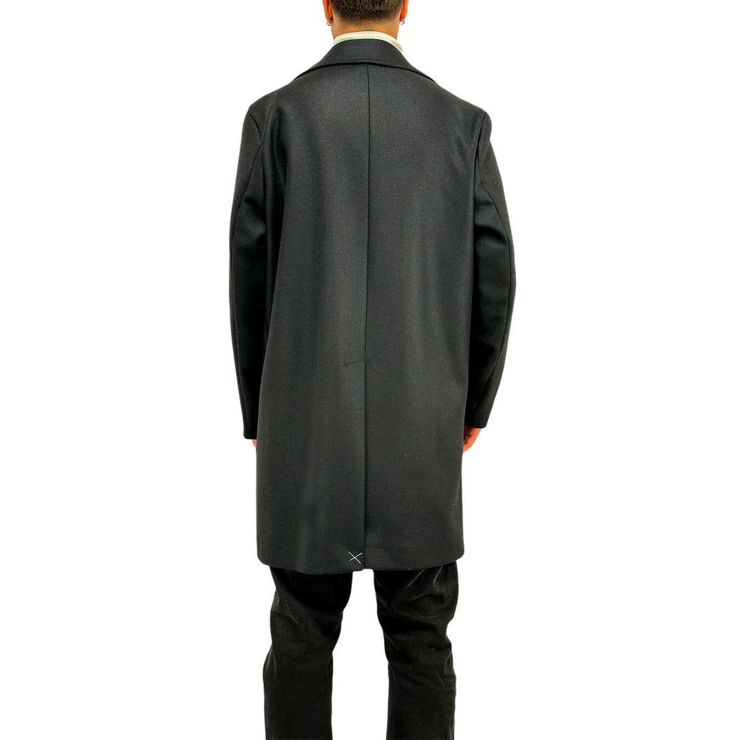 I'm Brian Men's Coat, Double Breasted, Classic Collar, Mixed Fabric, Black