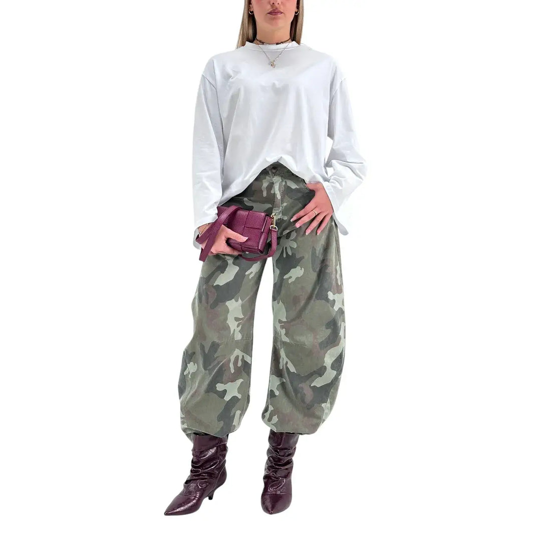 Bassini T-Shirt Donna Bianca Oversize con Maniche Lunghe a Campana e Girocollo