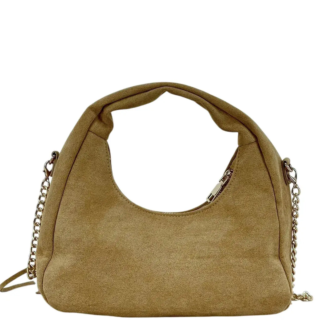 Bassini Borsa Donna in Ecopelle Albicocca a Spalla con Frange Laterali e Tracolla Catena Rimovibile