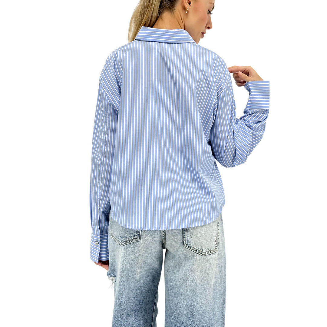 Ottod'Ame, Camicia, Gessata, Cotone, Bianco e Azzurro