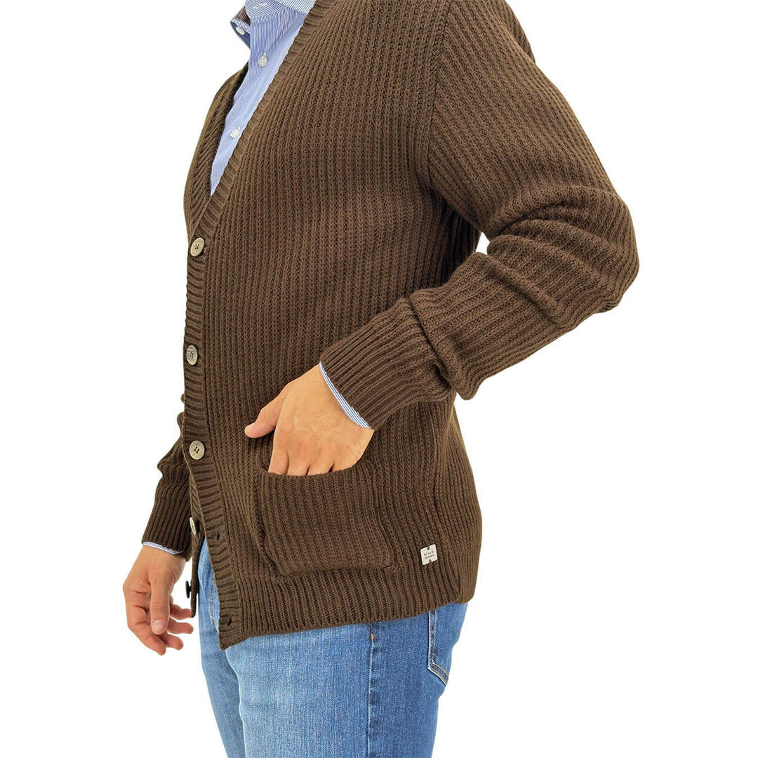 BL.11, Cardigan, Uomo, Acrilico, Marrone