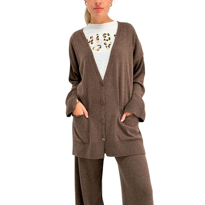 Kontatto Maglia Cardigan Donna, Modello Over, Lungo, Marrone