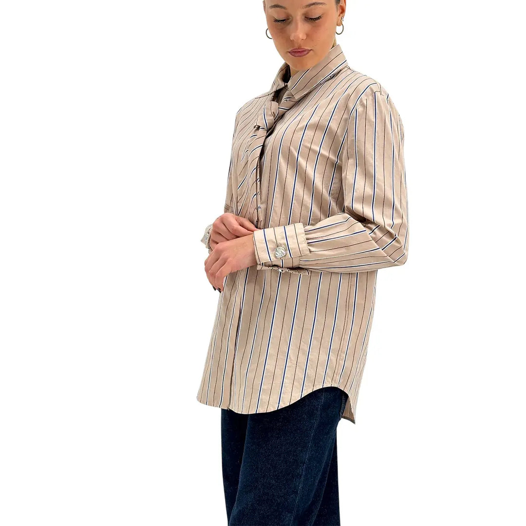Koralline, Camicia con Cravatta, Donna, Cotone, Beige